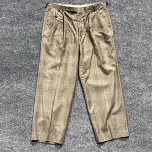Vintage Austin Reed Dress Pants Mens 33x27.5 Brown Plaid Wool Pleated Tweed USA
